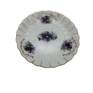Vintage Handpainted Andrea Japan Porcelain Plate Purple Flowers Gold Trim 4.25"
